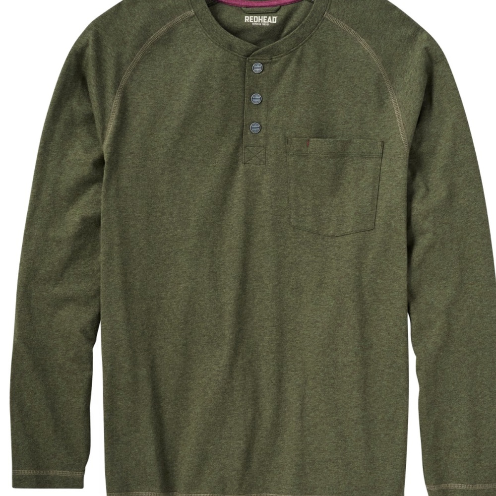 Redhead long sleeve green tee, button collar, size L, NWOT